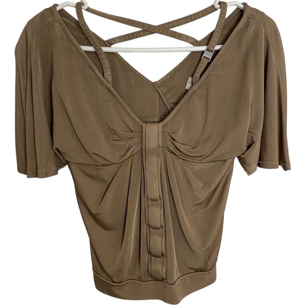 Karen Millen England Blouse strappy slinky draped Bow front style zip up side 4